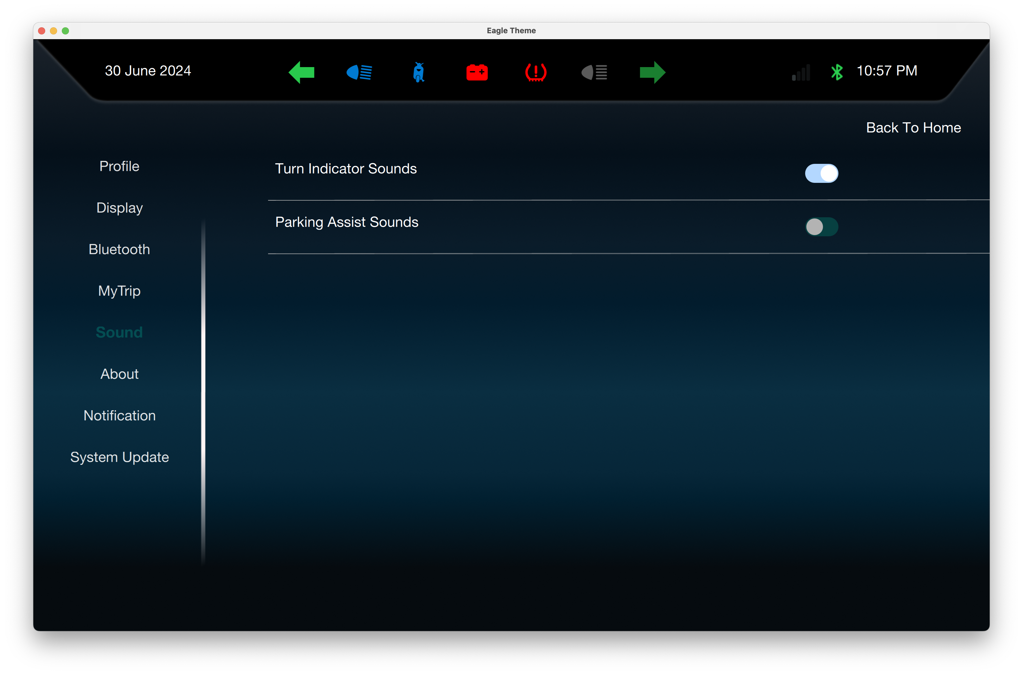 System Settings Menu Qt/QML interface screenshot