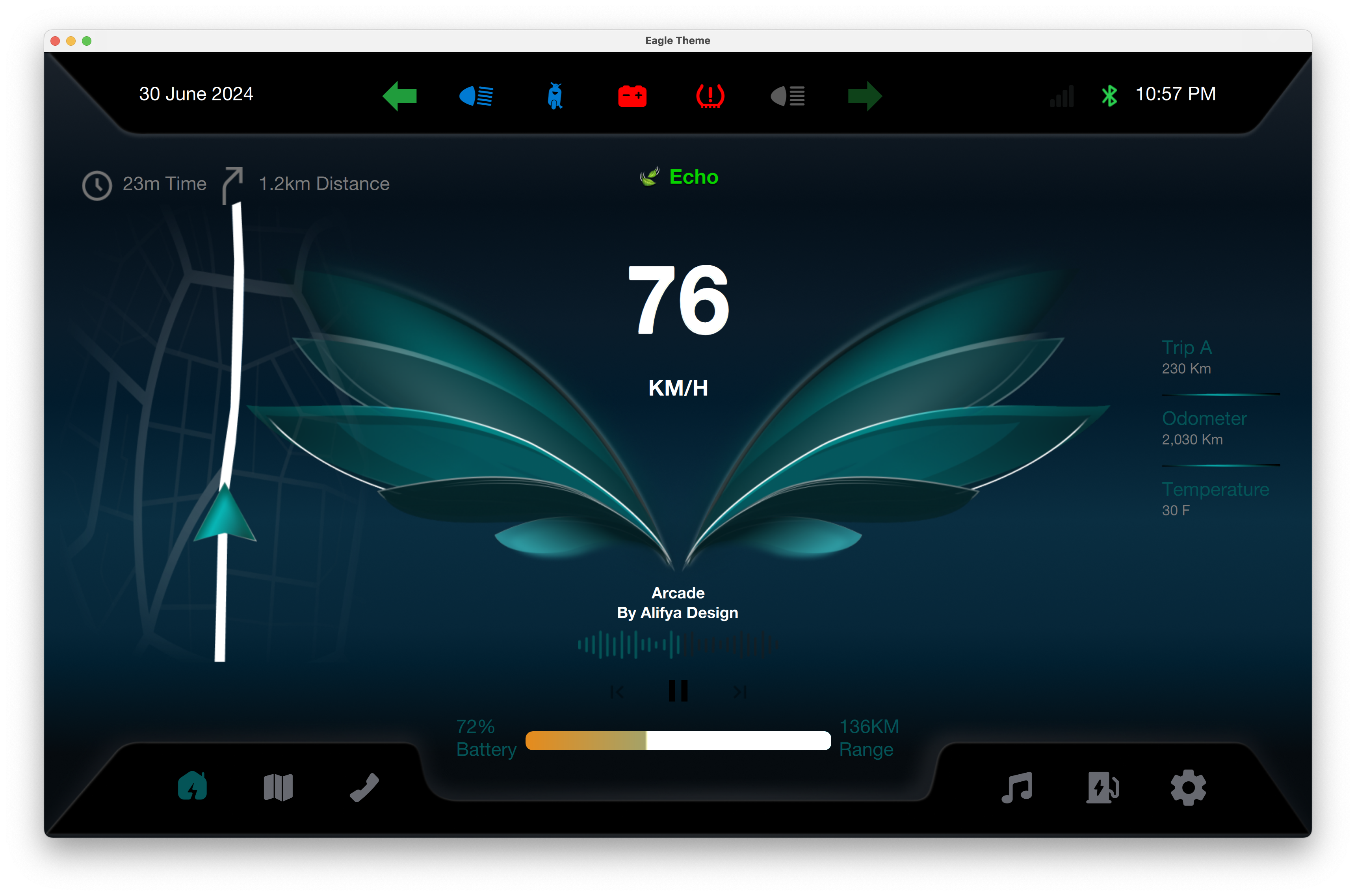 Speedometer & Ride Metrics Qt/QML interface screenshot