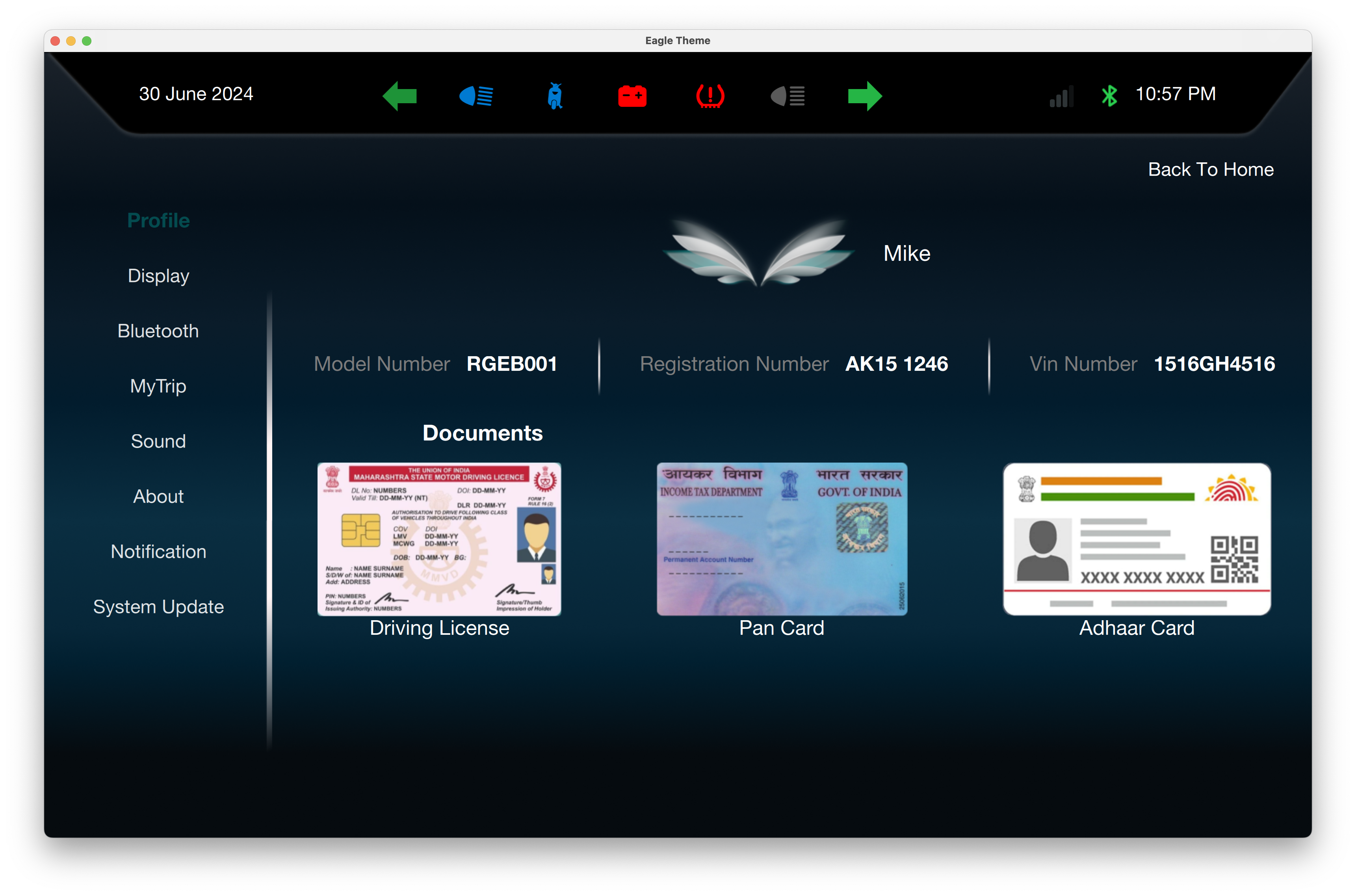 Ride Mode Selection Qt/QML interface screenshot