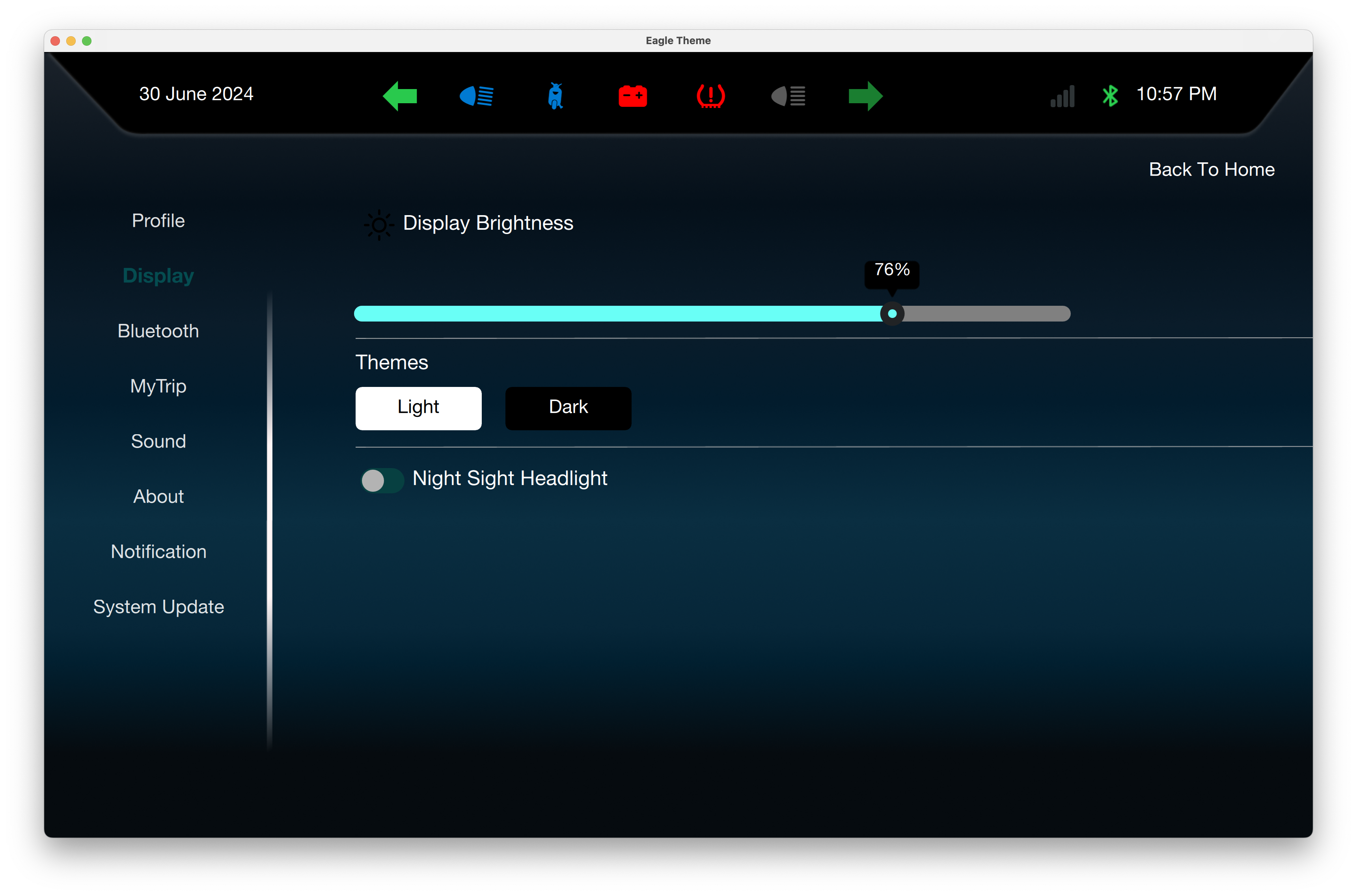 Alerts & Warning Indicators Qt/QML interface screenshot
