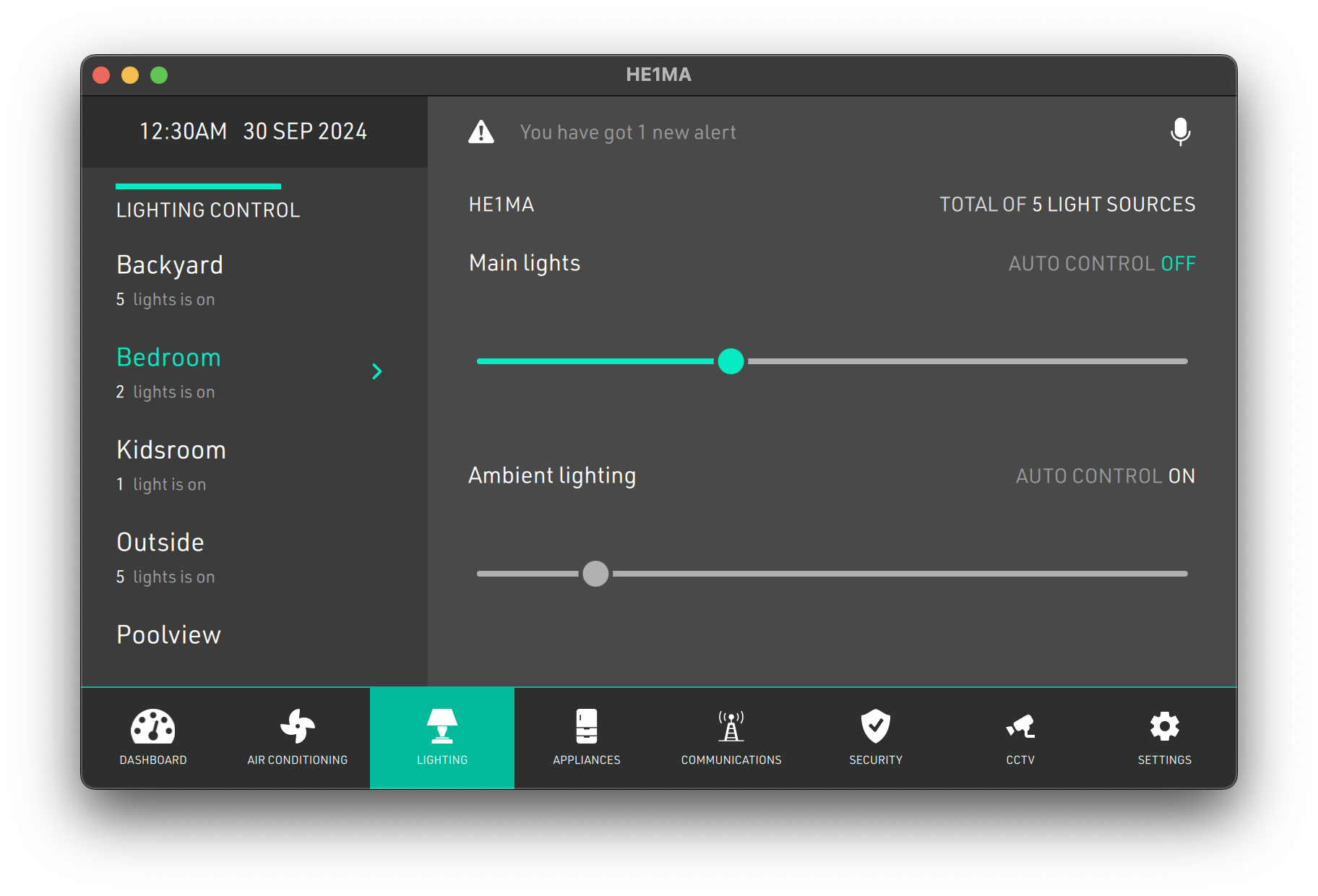 Lighting & Scene Control Qt/QML interface screenshot