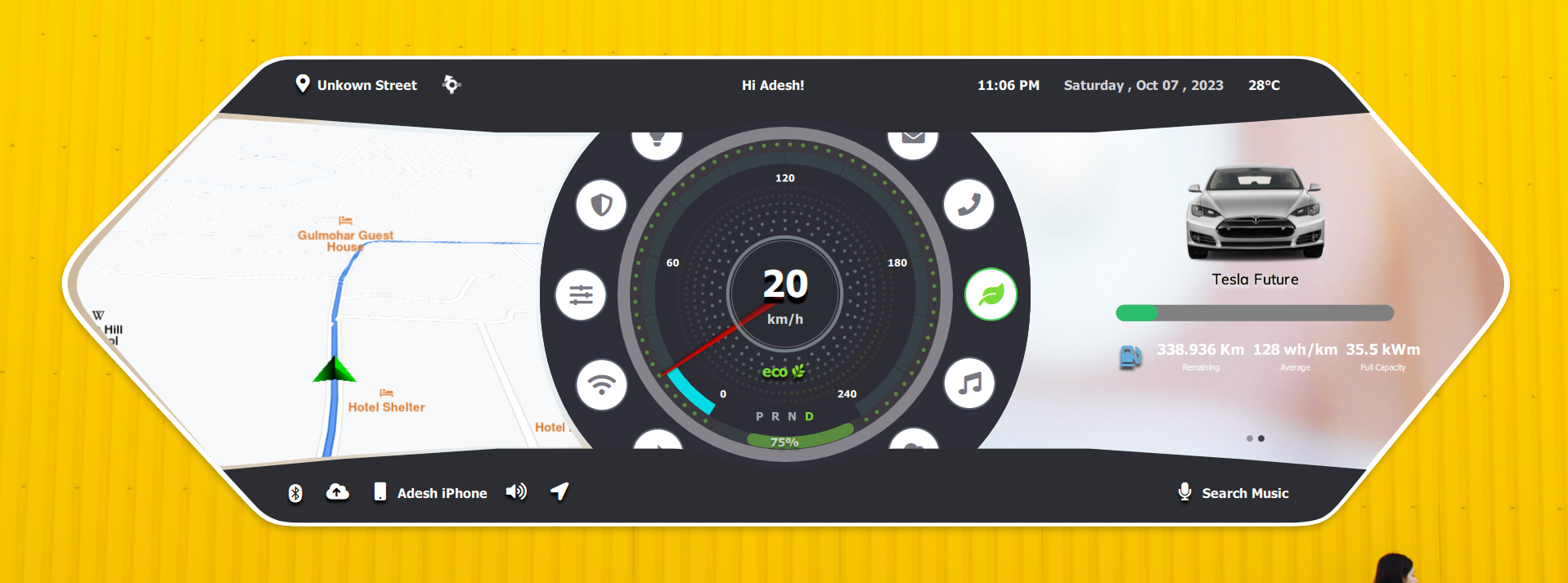 Main Vehicle Dashboard Qt/QML interface screenshot