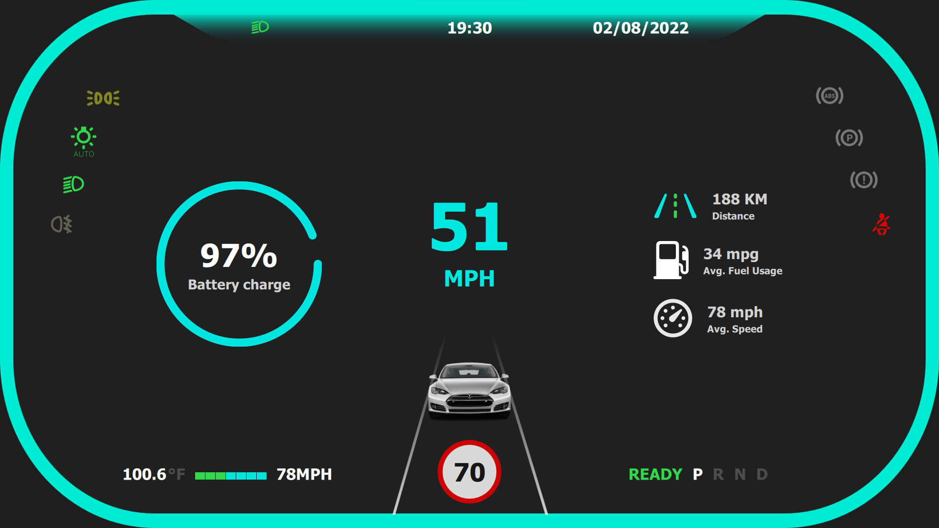 Battery Status & Range Qt/QML interface screenshot