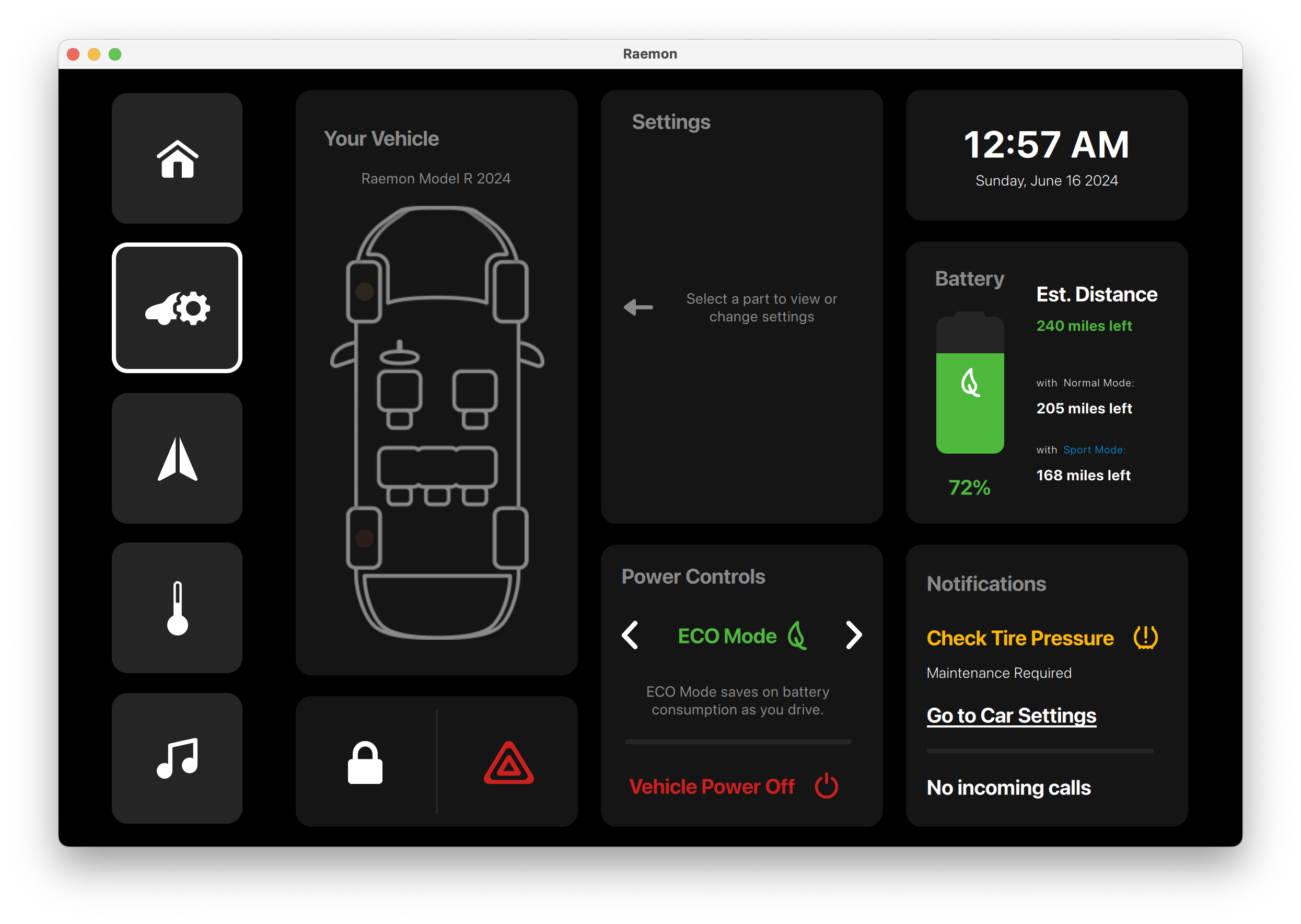 Vehicle Status Overview Qt/QML interface screenshot
