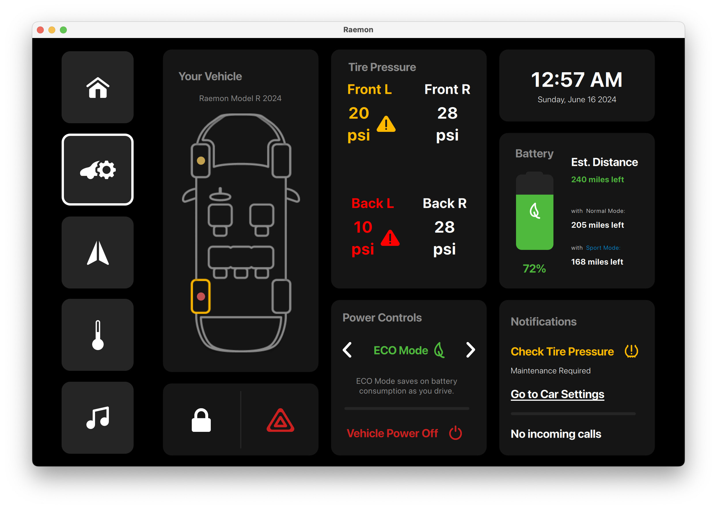 Battery Status & Range Qt/QML interface screenshot