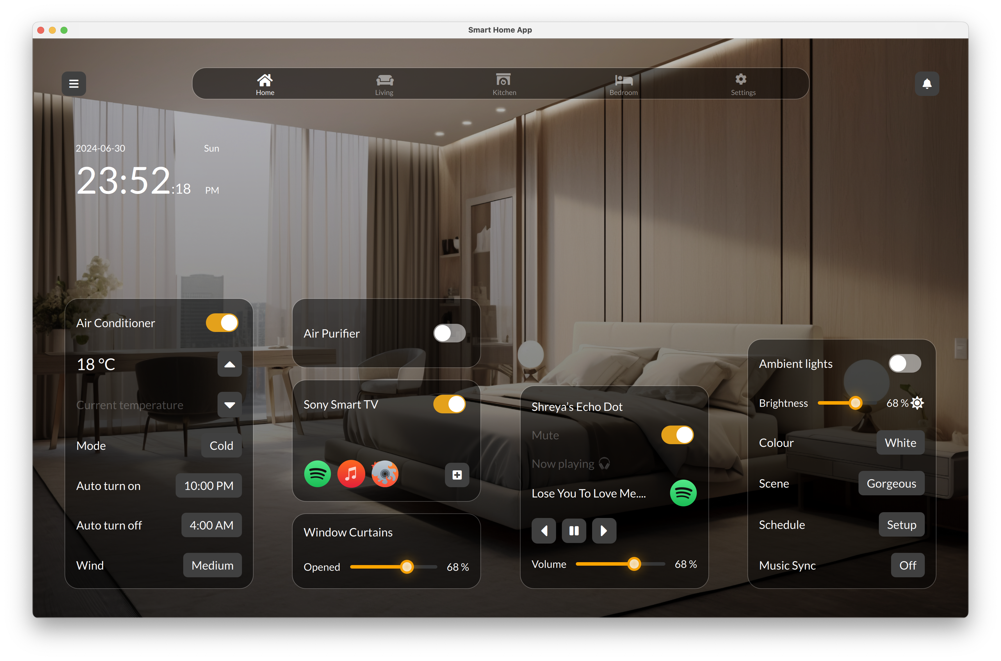 Smart Home Overview Qt/QML interface screenshot