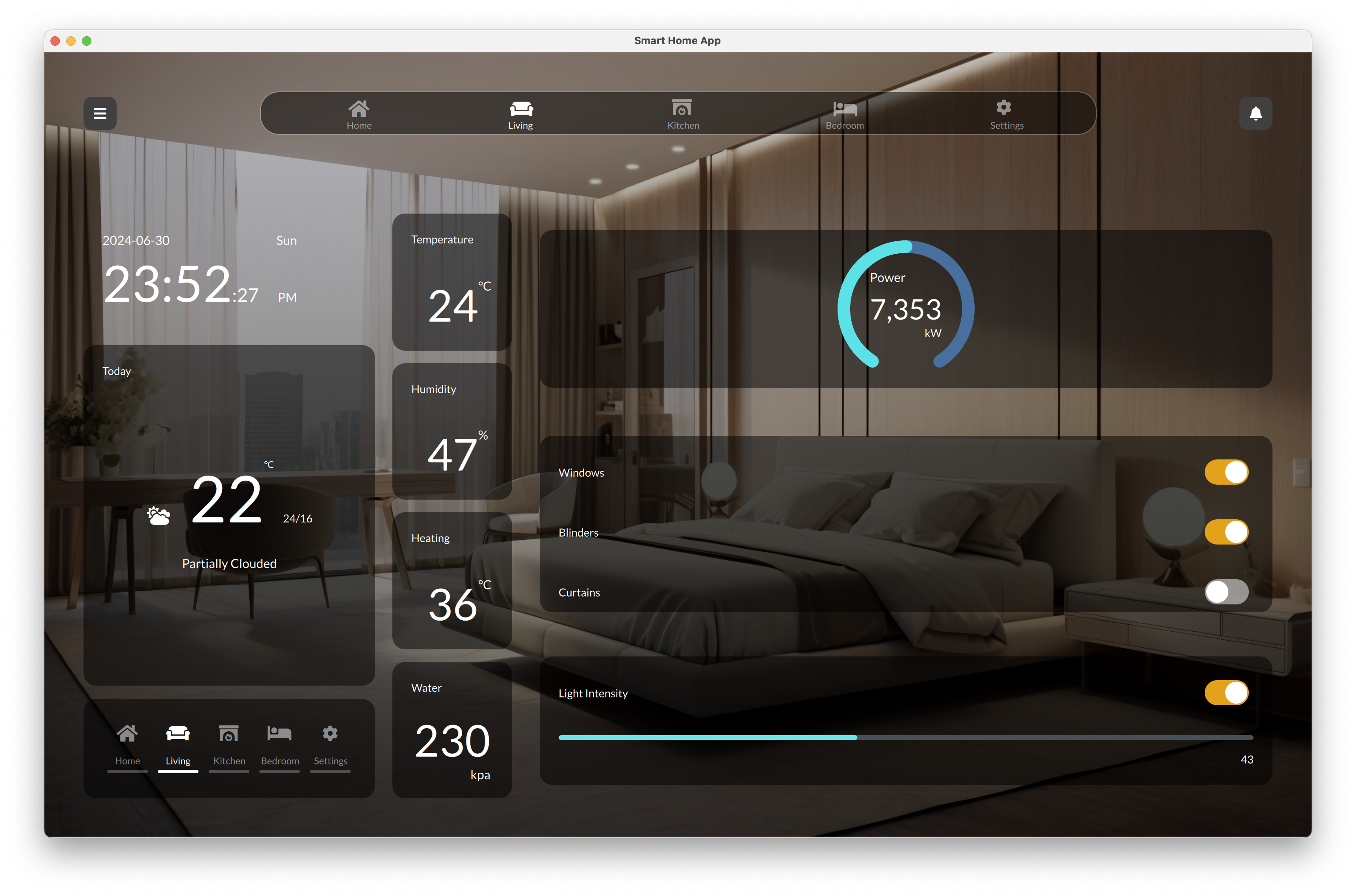 Advanced Home Automation UI Qt/QML project screenshot by TechCoderHub