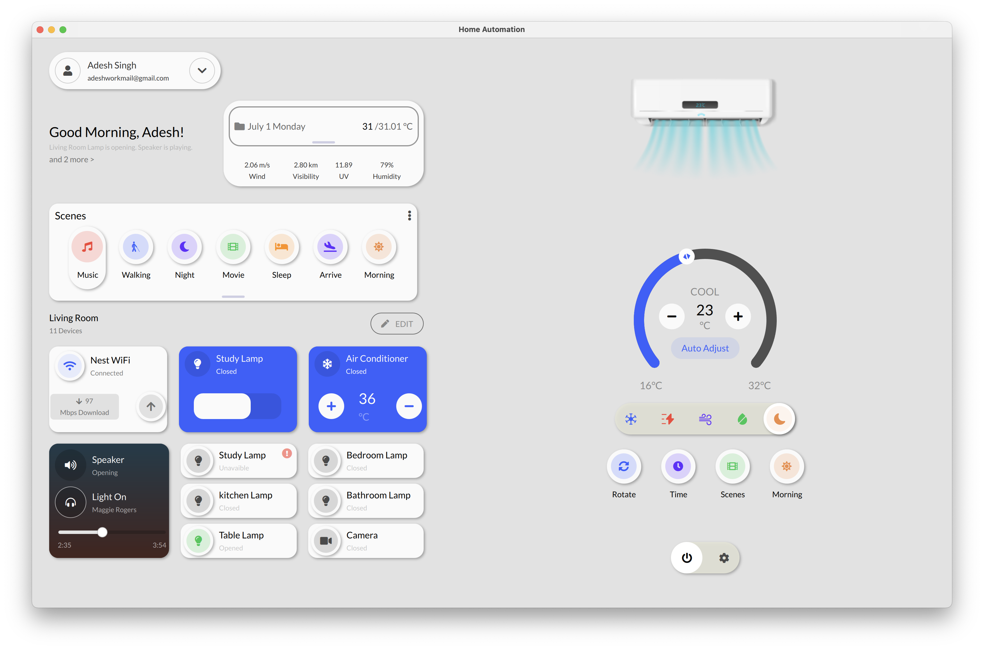 Home Automation Control Panel Qt/QML project screenshot by TechCoderHub