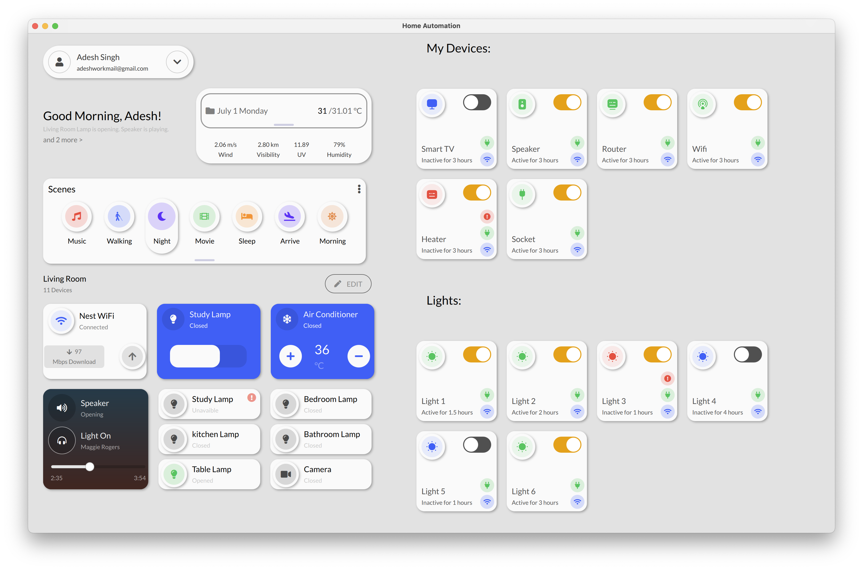 Security & Surveillance Panel Qt/QML interface screenshot