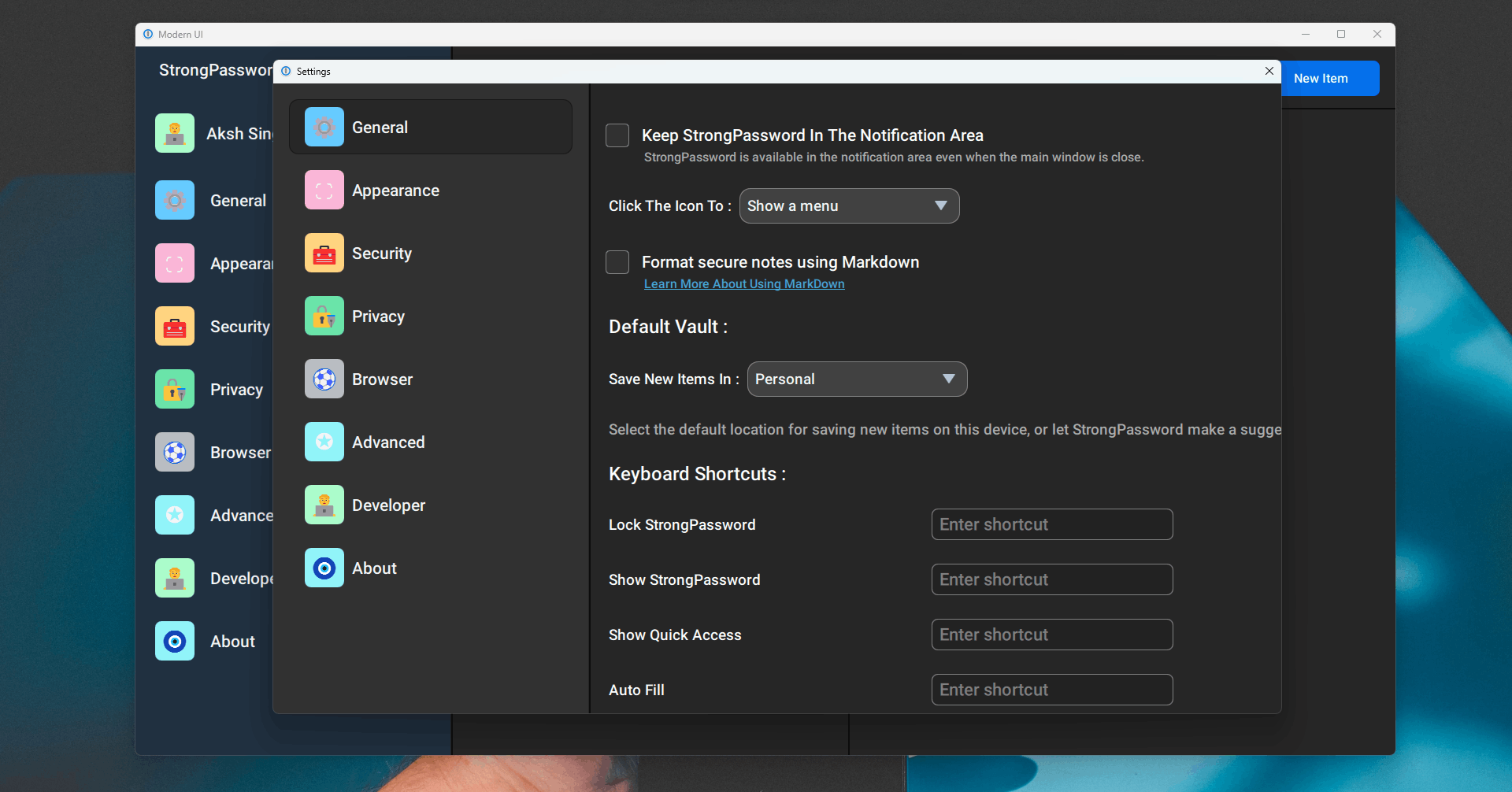 System Preferences & Defaults Qt/QML interface screenshot